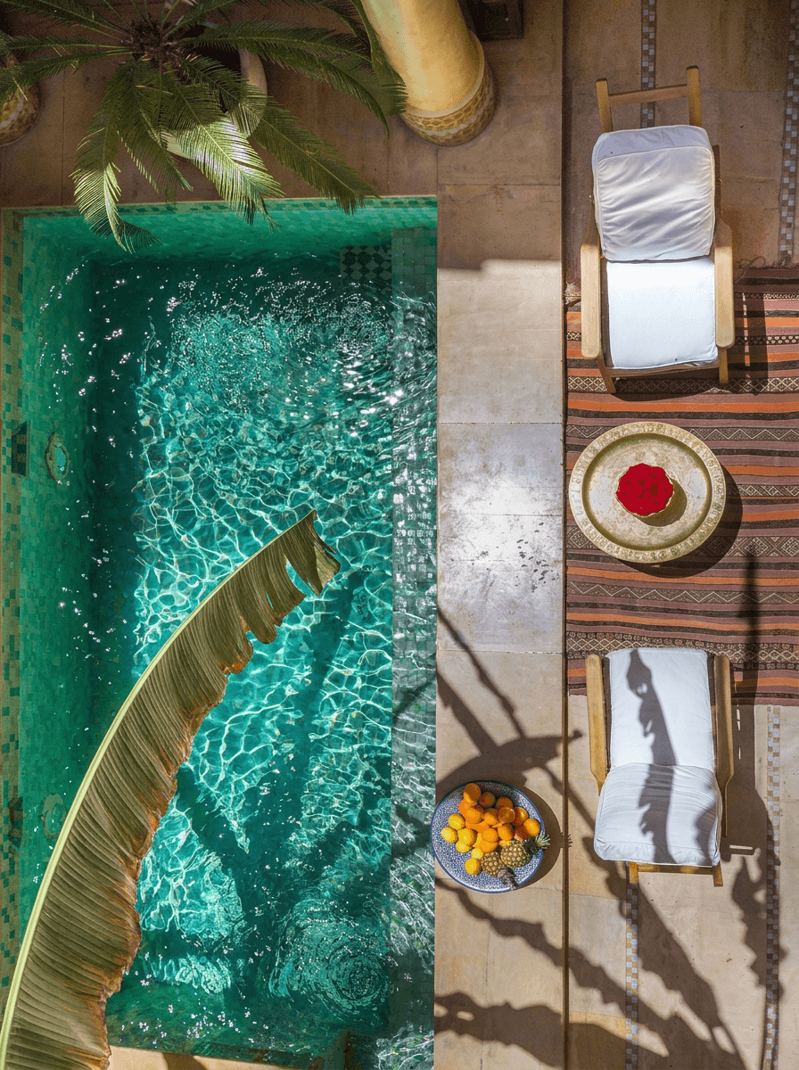 Patio et piscine d’un riad accompagné par Localqi