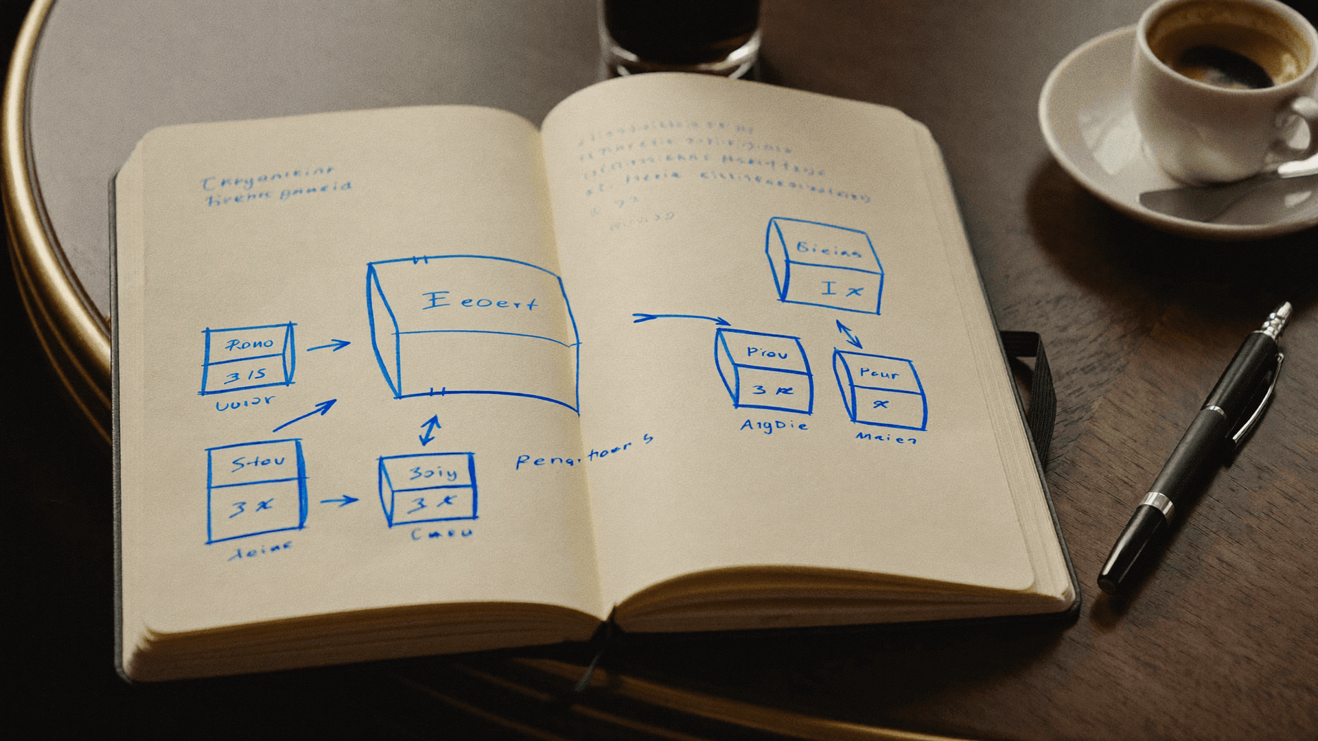 Schéma d’orchestration esquissé à la main sur un carnet