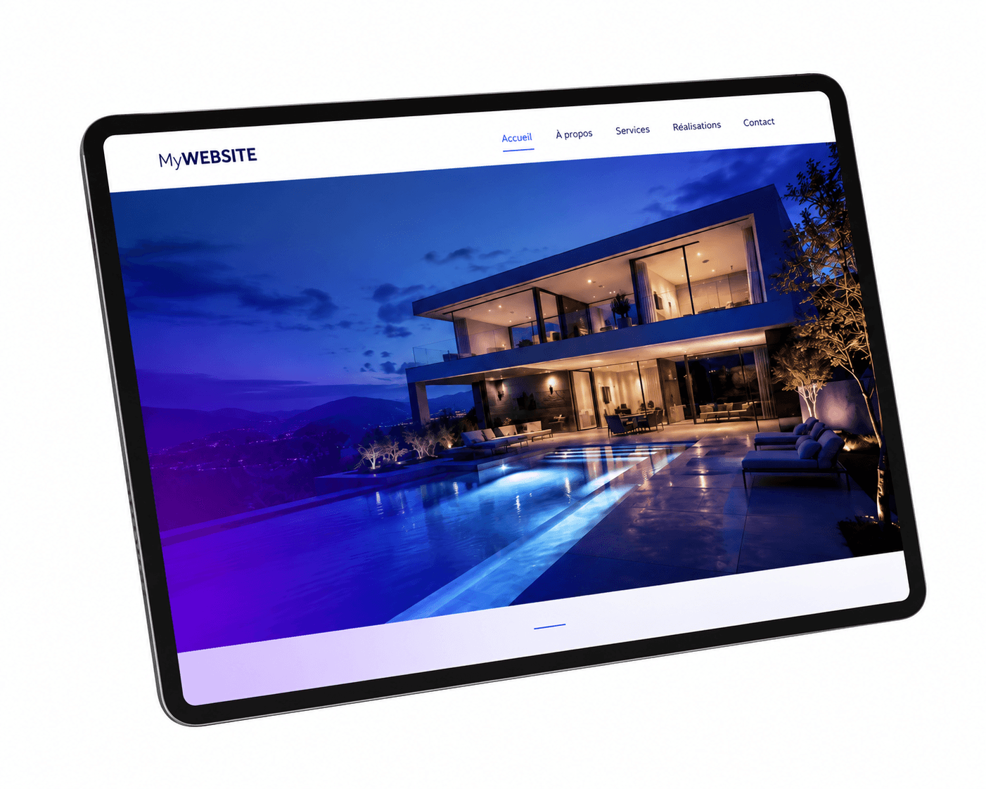 Mockup tablette affichant un site MyWEBSITE
